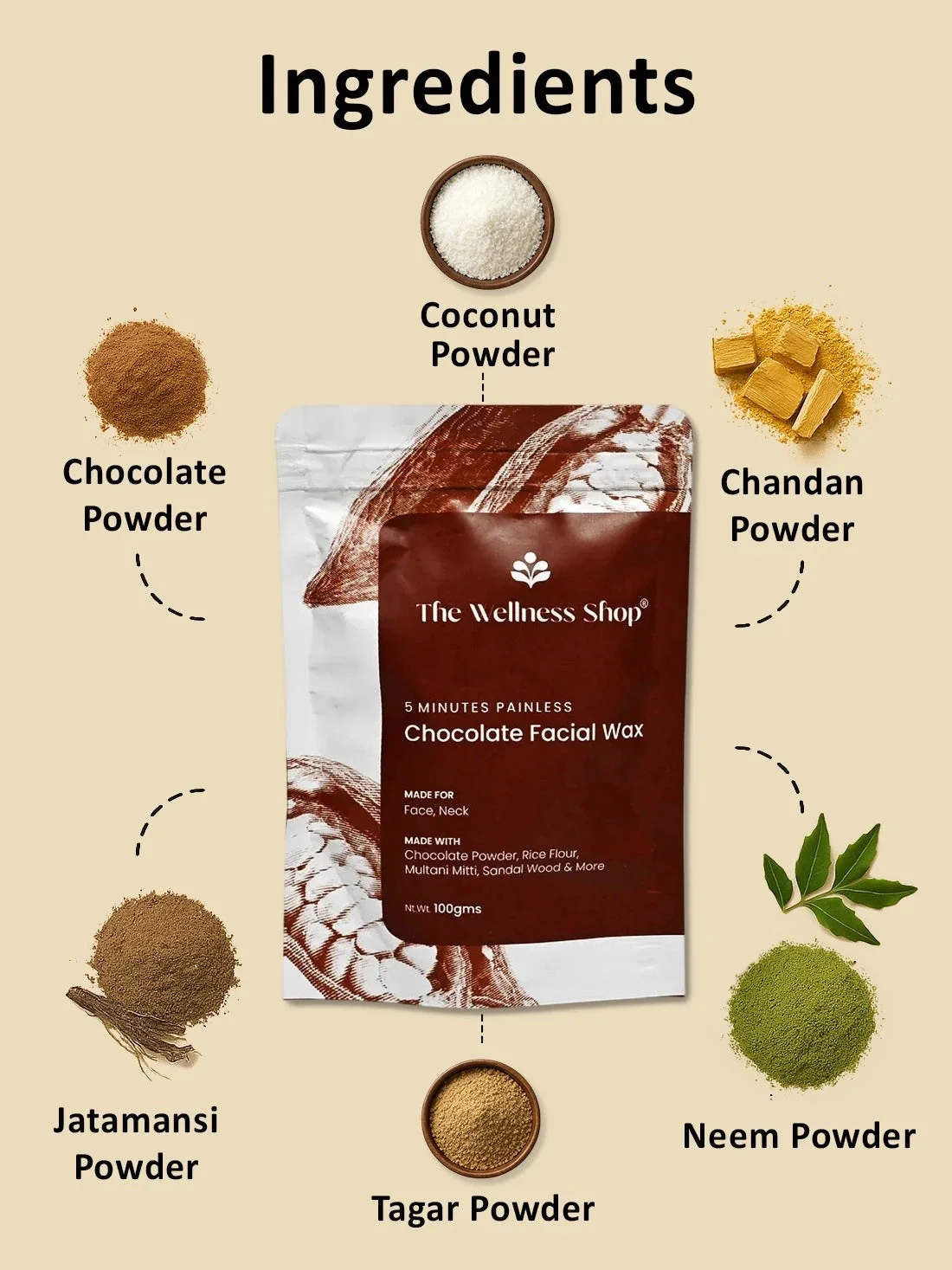 Chocolate Facial Wax Powder - 5 Minute Painless Herbal Wax Powder - Image 5