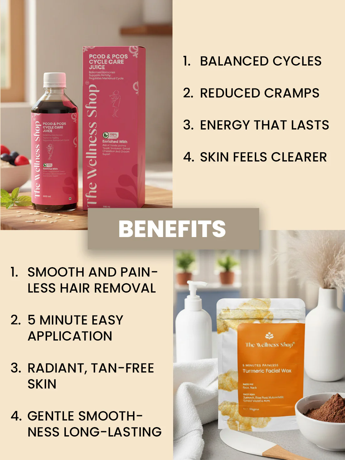 PCOS PCOD Reset Kit ( PCOS & PCOD Cycle Care Juice , Turmeric Facial Wax Powder) - Image 3